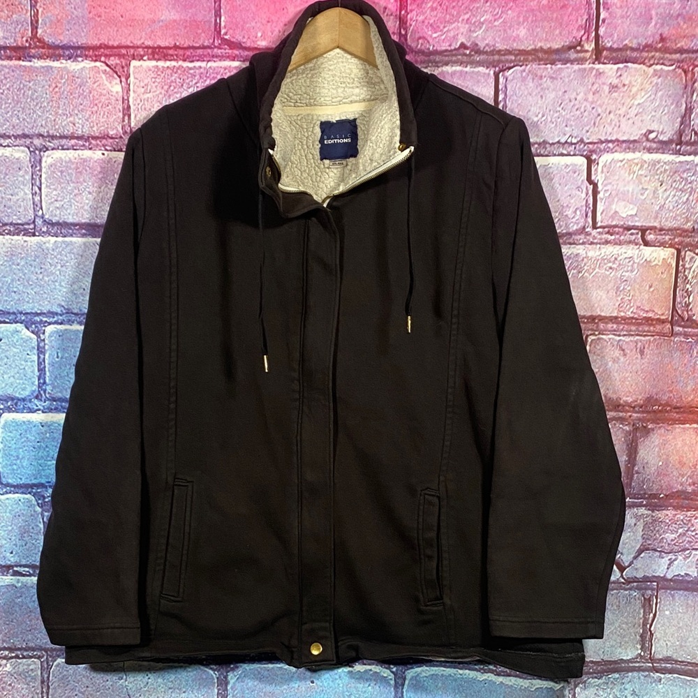 Basic Editions Sherpa Lined Hooded Jacket Men’s XXL Black